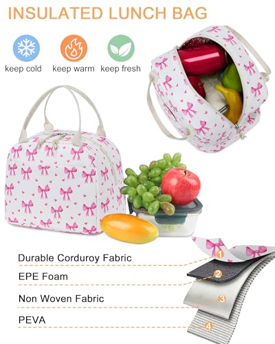 LOIDOU Backpack for Teen Girls Bookbags School Backpack with Lunch Box and Pencil Case 3 in 1 School Bags Set - color: Bow Tie Pink Beige