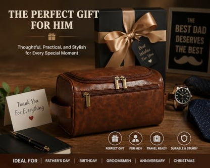 Personalized Leather Toiletry Bag for Men, Suitable Gifts for Father's Day and Wedding Party Groomsmen