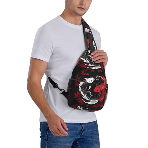 Two Koi Tai Chi Yin Yang Outdoor Crossbody Shoulder Bag For Unisex Young Adult Hiking Bicycling - color: Black1