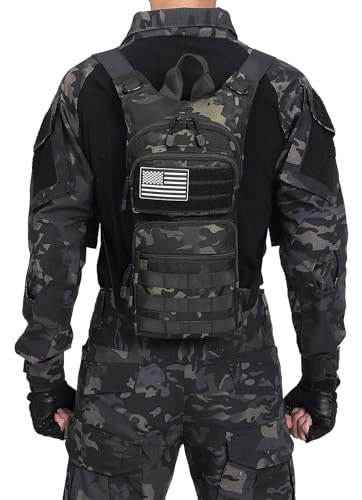 Insulated Water Hydration Pack Bag with 3L TPU Bladder Tactical Molle Hydration Backpack for Hiking Cycling Running - color: Black + Gray