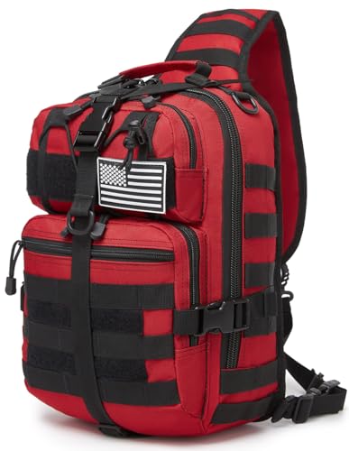 Tactical Sling Pack Big Crossbody Backpack Over Shoulder Bag Military for Men Hiking Outdoor Sport Gym - color: Red