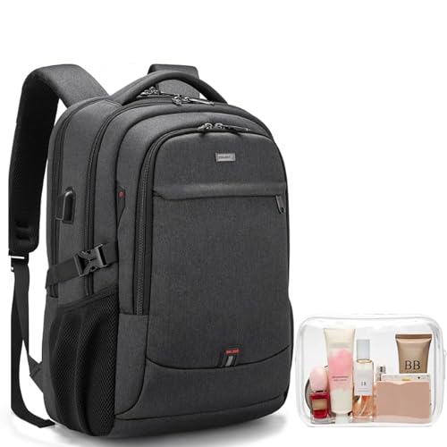 DUSLANG 17 Inch Laptop Backpack for Travel Water Resistant College Backpack for Men/Women Laptop Bag with USB Charging Port and clear Cosmetic Toiletry Bag, Black - color: Backpack With Clear Cosmetic Toiletry Bag, size: 17 Inch