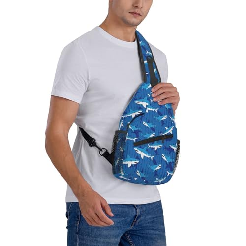 Blue cartoon Sharks Outdoor Crossbody Shoulder Bag For Unisex Young Adult Hiking Bicycling - color: 19