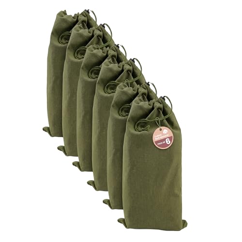 LFH Cotton Shoe Storage Bags with Drawstring, Breathable Dustproof Reusable Shoe Organizer for Travel, Gym, Dorm, Hotel, Machine Washable Easy Carry 8"x17" (Pack of 6), Military Green - color: Military Green, size: 8"x17" (Pack of 6)