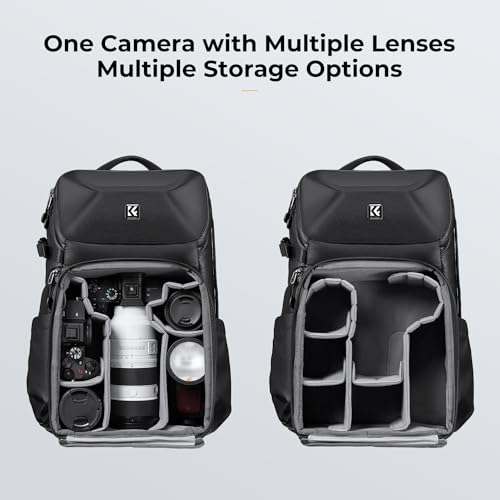 K&F CONCEPT Camera Backpack Hard Shell 20L Photography Camera Bag Hardshell Case with Tripod Holder&Laptop Compartment