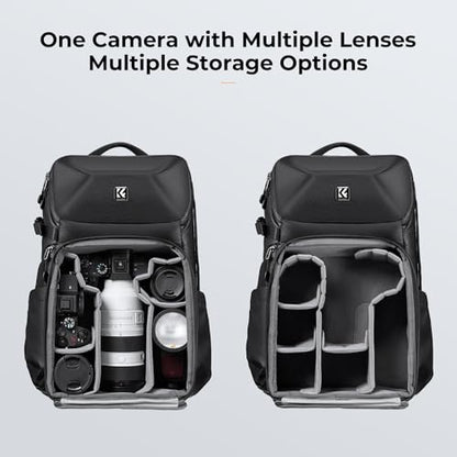 K&F CONCEPT Camera Backpack Hard Shell 20L Photography Camera Bag Hardshell Case with Tripod Holder&Laptop Compartment