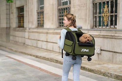 Pet Bag Carrier with Wheels, Pet Backpack with Wheels, Small Dog Carrier, cat Carrier, Detachable Wheels, Travel Bag, Pet Trolley, Soft Sided Carrier with Wheels, Foldable Carrier (Oat Grey) - color: Oat Grey