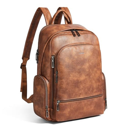 Leather Backpack for Women Men, Fits 16.0 Inch Laptop, Soft Vegan Leather Backpack for Travel and Daily Use, Brown - color: 1-1 Brown