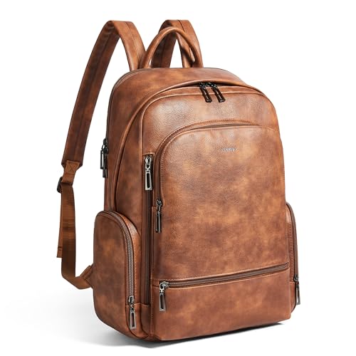 Leather Backpack for Women Men, Fits 16.0 Inch Laptop, Soft Vegan Leather Backpack for Travel and Daily Use, Brown - color: 1-1 Brown