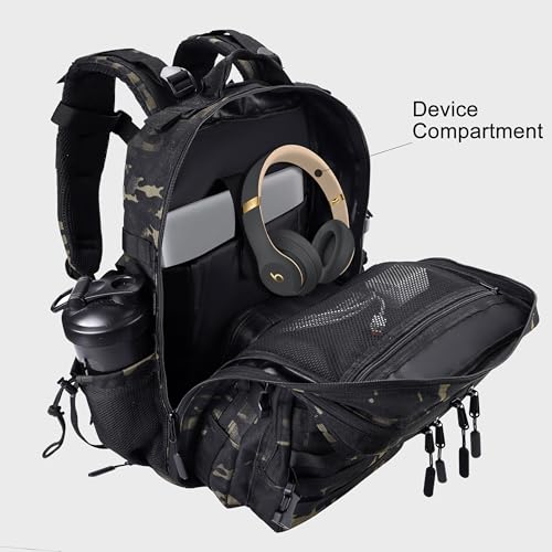LHI Military Tactical Backpack for Men and Women 45L Army 3 Days Assault Pack Bag Large Rucksack with Shoe Compartment - Black CP - color: 1.21 Shoe Compartment（black Cp）