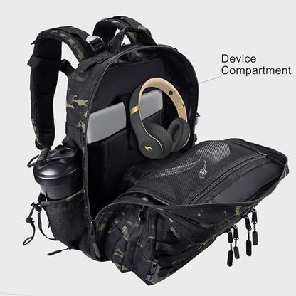 LHI Military Tactical Backpack for Men and Women 45L Army 3 Days Assault Pack Bag Large Rucksack with Shoe Compartment - Black CP - color: 1.21 Shoe Compartment（black Cp）