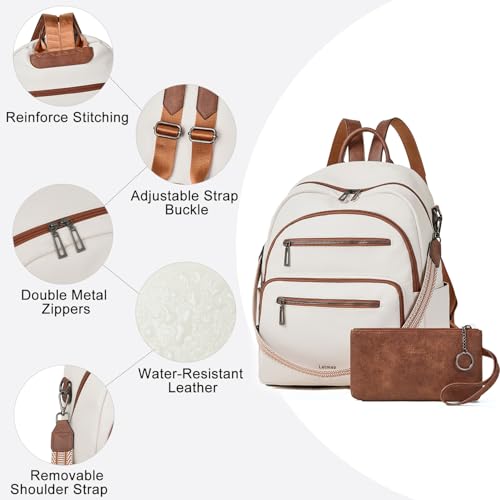LATMAP Backpack Purse for Women Laptop Backpack, Leather Travel Back Pack Shoulder Bag Teacher College Daypack Work Handbag fits 14" Laptop, Beige - color: Style1-beige
