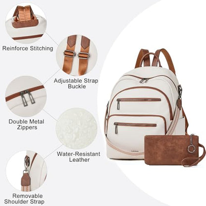 LATMAP Backpack Purse for Women Laptop Backpack, Leather Travel Back Pack Shoulder Bag Teacher College Daypack Work Handbag fits 14" Laptop, Beige - color: Style1-beige