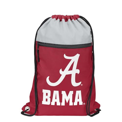 FOCO NCAA Officially Licensed Unisex Team Color Collage Primary Logo Wordmark Drawstring Backpack With Zippered Pocket - Alabama Crimson Tide - color: Alabama Crimson Tide