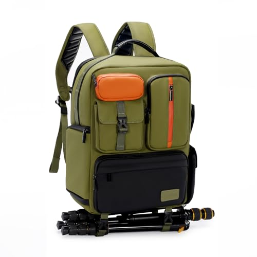 Cwatcun Professional Camera Backpack, Waterproof Camera Bag for Photographers, Camera Case with Tripod Holder & Laptop Compatible for Canon Nikon Sony Fuji DSLR SLR Mirrorless Camera, Green - color: Green