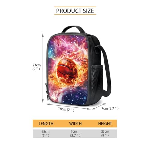 School Bag Backpack Set for Kids Elementary Middle Kids Lightweight Casual Bookbag with Lunch Bag Pencil Case Water Bottle Sleeve, 4 PCS, Basketball Flame Starry Sky - color: Basketball Flame Starry Sky