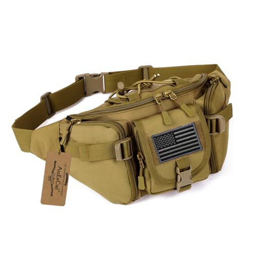 ArcEnCiel Tactical Fanny Pack for Men Women Waist Bag Hip Belt Outdoor Hiking Fishing Bumbag with Patch (Coyote Brown) - color: Coyote Brown