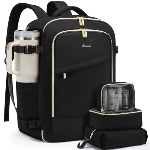LOVEVOOK Travel Backpack for Women, 40L Carry On Backpack for Airplanes, Personal Item Bag for Airlines Fits 17 inch Laptop,TSA Approved Luggage with 3 Packing Cubes,Waterproof Weekender Gym back pack - color: Black, size: 40L