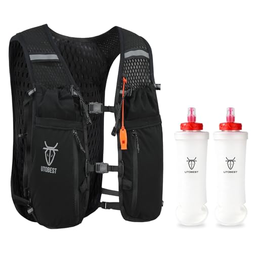 UTOBEST 10L Running Hydration Vest with 2L Bladder – Lightweight Trail Running Vest for Women & Men, Adjustable Marathon Backpack for Running - color: Black (with 2*500ML Bottles), size: ML (Chest Size:35-40inch)
