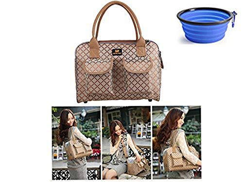 Hubulk Dog Carrier Bag Pet Tote Bag Doggie Handbag Cat Purse Puppy Pouch, Free Collapsible Dog Bowl Included (M Khaki) - size: M (Up to 6KG)