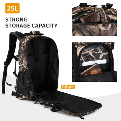 HUNTVP Tactical Backpack Military MOLLE Backpack Hunting Rucksack Gear Assault Pack 25L WR - color: Reed Camo-25l, size: 25L