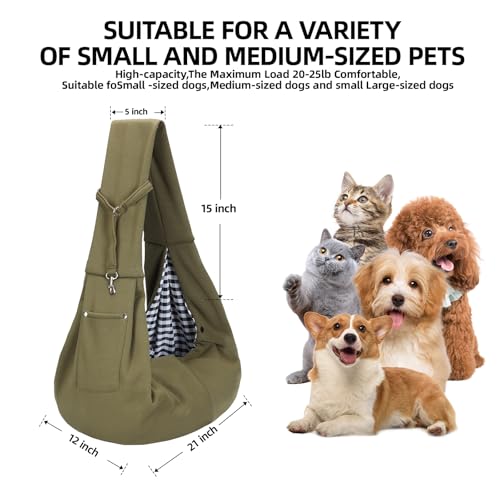 Dog Carrier Sling - Reversible Puppy Carrier Purse with Storage Pocket, Hand-Free Dog Sling Carrier for Carry Small Dogs and Cats, Travel Safety Harness, Dog and Cat Harness (Green) - color: Green