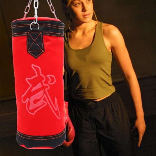 FOMIYES Boxing Sandbag Empty Hanging Fitness Sandbag Thickened Red Pu Leather Kickboxing Training Punching Bag for Home Gym Martial Arts Workout