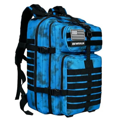 45L Military Tactical Backpack for Men & Women Bug Out Bag Assault pack Molle Daypack Hiking Trekking Rucksack (Blue tie dye) - color: Blue Tie Dye