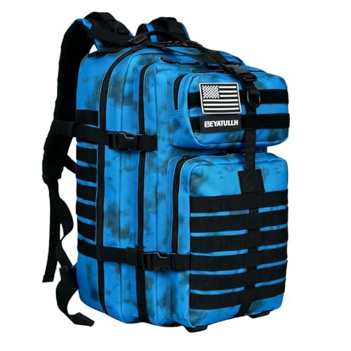 45L Military Tactical Backpack for Men & Women Bug Out Bag Assault pack Molle Daypack Hiking Trekking Rucksack (Blue tie dye) - color: Blue Tie Dye