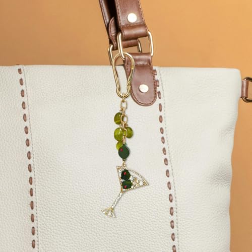 Madison Tyler Western Cowboy Boots Cherry Bow Bubble Tea Strawberry Cute Keychain | Bag Charms for Handbags Purse Charms - color: Martini Olives