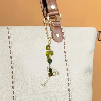 Madison Tyler Western Cowboy Boots Cherry Bow Bubble Tea Strawberry Cute Keychain | Bag Charms for Handbags Purse Charms - color: Martini Olives