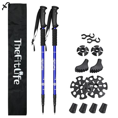 TheFitLife Nordic Walking Trekking Poles - 2 Sticks with Anti-Shock and Quick Lock System, Telescopic, Collapsible, Ultralight for Hiking, Camping, Mountaining, Backpacking, Walking, Trekking - color: Blue
