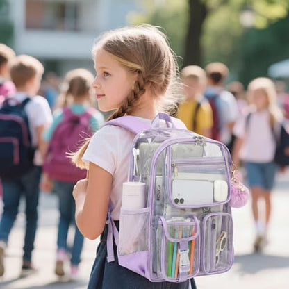 Clear Backpacks for Girls Women, Heavy Duty PVC Transparent School Bookbag See Through Back Pack for College Work Travel (Light Purple) - color: Light Purple