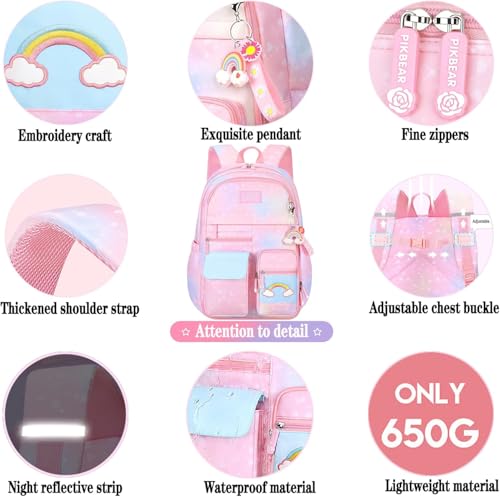 Girls Gradient Rainbow Backpack,Cute Student School Backpack With Pen Bag,Starry Rainbow Laptop Travel Bag-Purple - color: Gradient Purple