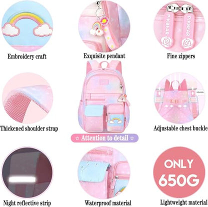 Girls Gradient Rainbow Backpack,Cute Student School Backpack With Pen Bag,Starry Rainbow Laptop Travel Bag-Purple - color: Gradient Purple