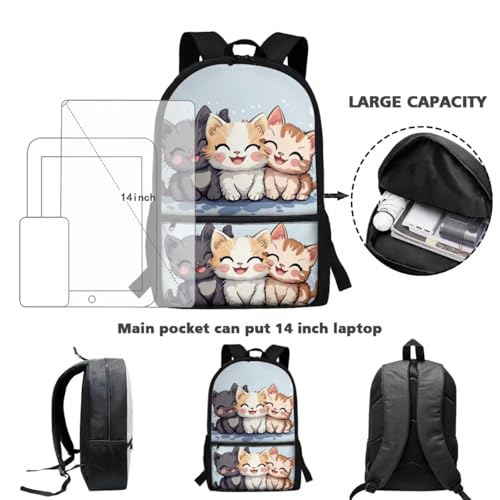 ZOUTAIRONG Cute Cat School Bag and Insulated Water Bottle, School Bags for Girls Boys 7-10/10-12/12-16, Casual Backpack with Side Pockets - color: Cute Cat