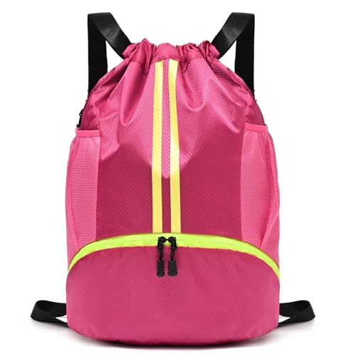 LOKAPEGY Drawstring Gym Bag for Men, Waterproof Drawstring Backpack for Women, Swim with Shoes Compartment, Pull String Sport Bag for Soccer and Basketball. (Rose) - color: Rose