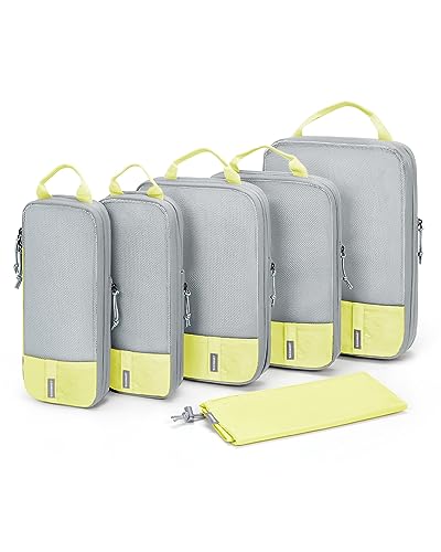 BAGSMART 6 Set /4 Set/2 Set Compression Packing Cubes for Travel, Lightweight Luggage Organizer Bags, Durable Space Saver Bags Travel Essentials - color: Sunray Yellow, size: Set of 6