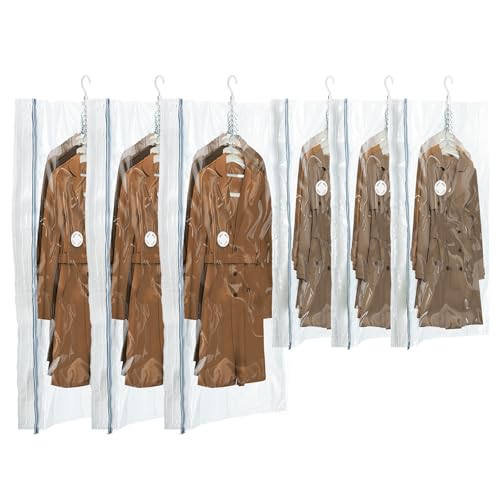 TAILI Hanging Vacuum Sealer Storage Space Saver Bags for Clothing, Suits and Jackets, Closet Organizers, Wider Sides (3 Long, 3 Short) Cream - color: Cream, size: 6 Combo