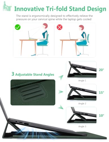 HYZUO 13 Inch Laptop Sleeve Case Bag with Adjustable Stand for MacBook Air 13 M5 A3449 M4 M3 M2 M1 2026-2018, 13" MacBook Neo 2026, MacBook Pro 13 M2 M1 2026-2016, Surface Pro, XPS 13, Midnight Green - color: Midnight Green, size: 13 Inch