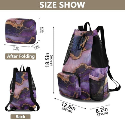 Mens Drawstring Bags Gym Sackpack With Water Bottle Pocket Cinch Pack Wet and Dry Separation Marble Purple Burgundy - color: Color 1