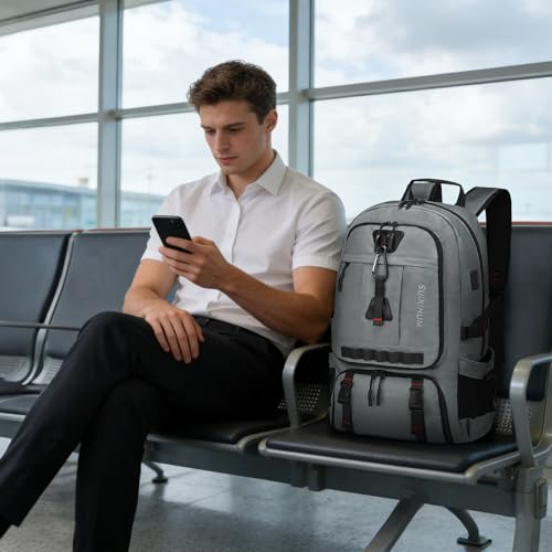 Travel Backpack 45L TSA Approved Carry on Backpack with Shoe Compartment & Wet/Dry Separation, Laptop Bag Fits 18.4 Inch Computer, Water Resistant Backpack for Men Women, Grey - color: Expandable Grey