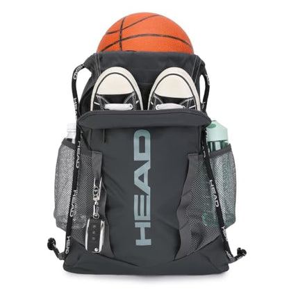 HEAD Men's Drawstring Backpack with Shoe & Phone Pocket,Structured Sports Gym Sack with Bottle Holders for Basketball, Workout, Tennis, Swimming, Travel,Training - color: Dark Grey
