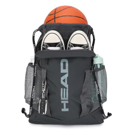HEAD Men's Drawstring Backpack with Shoe & Phone Pocket,Structured Sports Gym Sack with Bottle Holders for Basketball, Workout, Tennis, Swimming, Travel,Training - color: Dark Grey