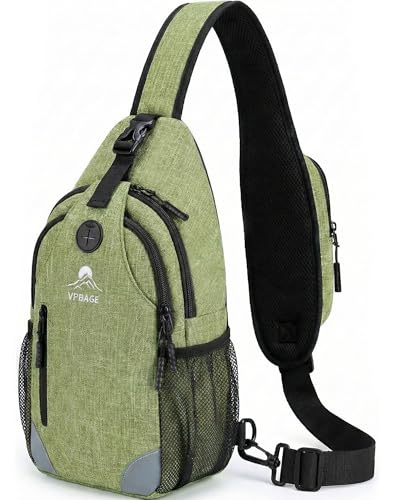 Sling Backpack for Women & Men, Crossbody Travel Bag with Water Bottle Holders, 17 Pockets, Quick-Access Phone Pocket, Hidden Security Pocket, Fits 11" Tablet, for Daily Carry, Travel, Theme Parks - color: C-olive