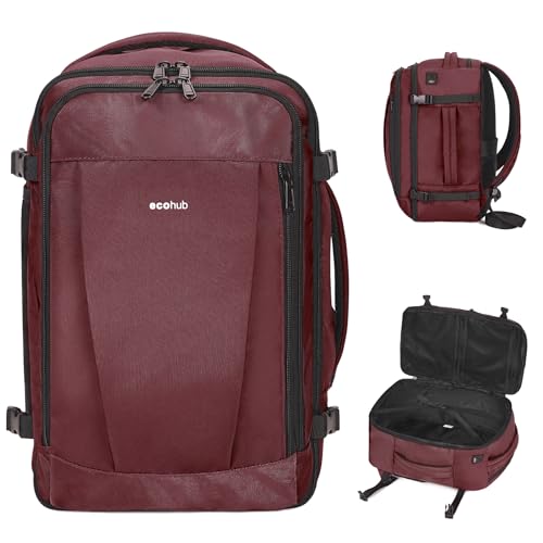ECOHUB Travel Backpack 18x14x8 Spirit Airlines Personal Item Bag Carry On Backpack 13 Pockets Large Work Casual Daypack for men Airline Approved Waterproof Gym Backpack with Charging Port, Red - color: Red, size: 18 inch underseat