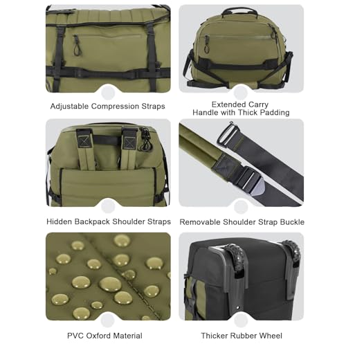 85L 29“ Foldable Rolling Backpack with Wheels, Soft-side Travel Duffle Bag with Separate Shoe Compartment, Full Quilted Bottom,Army Green - color: Army Green