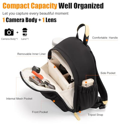 Cwatcun Camera Backpack for Women, Compact DSLR Bag with Tripod Strap - color: Black, size: 1.0 Small
