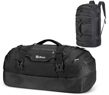 Ubon Large Duffel Bag Weekender Bags with Shoe Compartments 4-Way Sports Gym Backpack with Padded Straps Camping Traveling Duffle Bag - color: Black, size: 45L