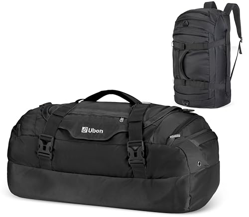 Ubon Large Duffel Bag Weekender Bags with Shoe Compartments 4-Way Sports Gym Backpack with Padded Straps Camping Traveling Duffle Bag - color: Black, size: 65L